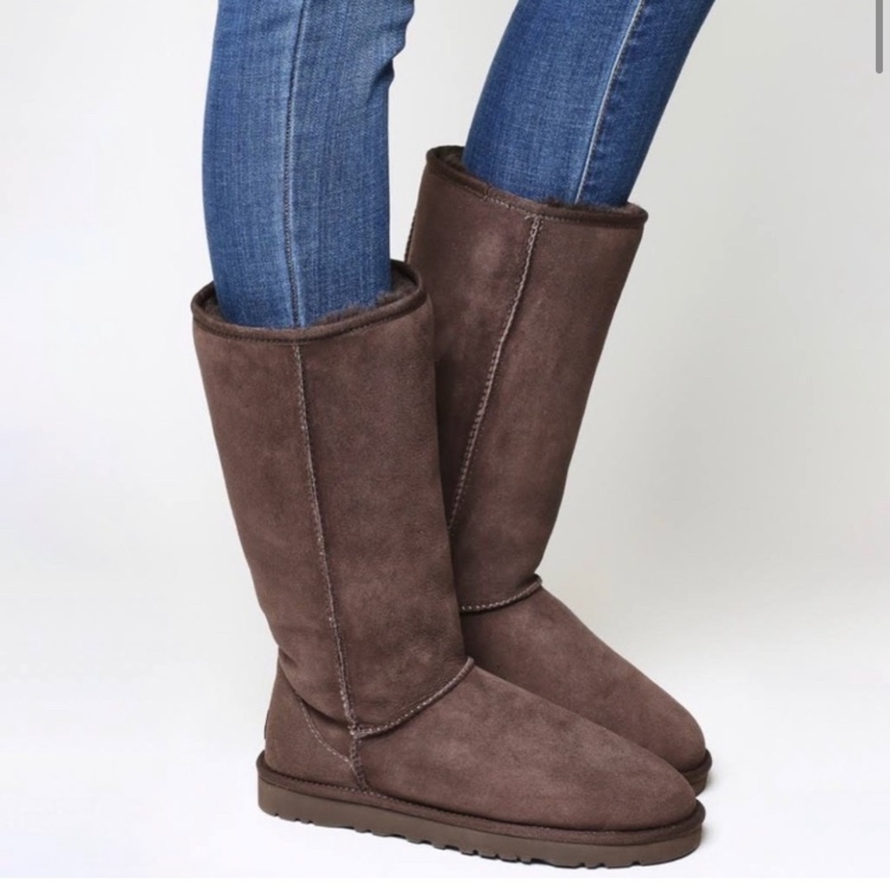 Classic tall UGG boots in chocolate brown. Size W8. EUC.